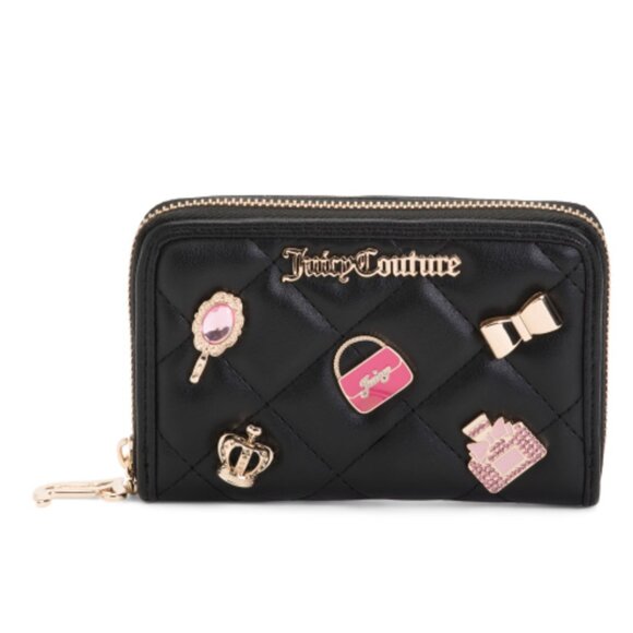 NWT Juicy Couture Girls Only Med Tab Zip Around Black Quilted Charmed wallet bag - Picture 2 of 7